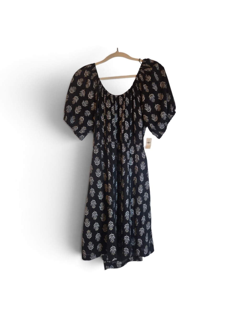 Old Navy Black Midi Dress with Cream Leaf Print